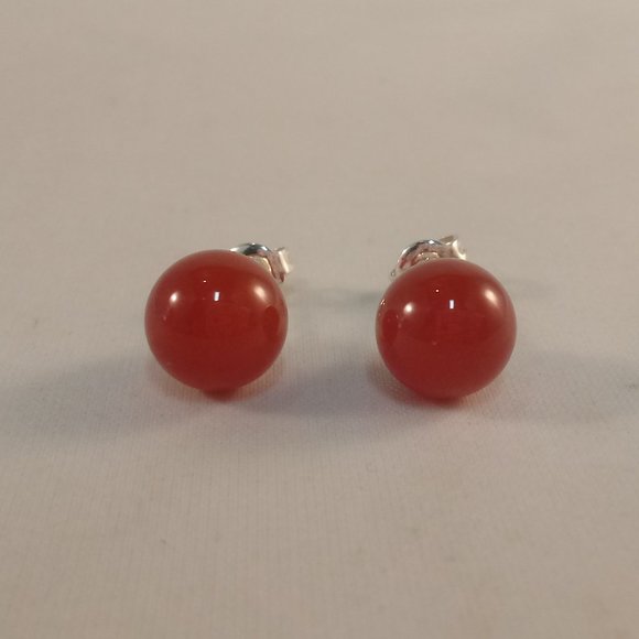 925 Sterling Silver Red Agate Ball Stud Earrings 8mm Women's Party Gift - Picture 1 of 5